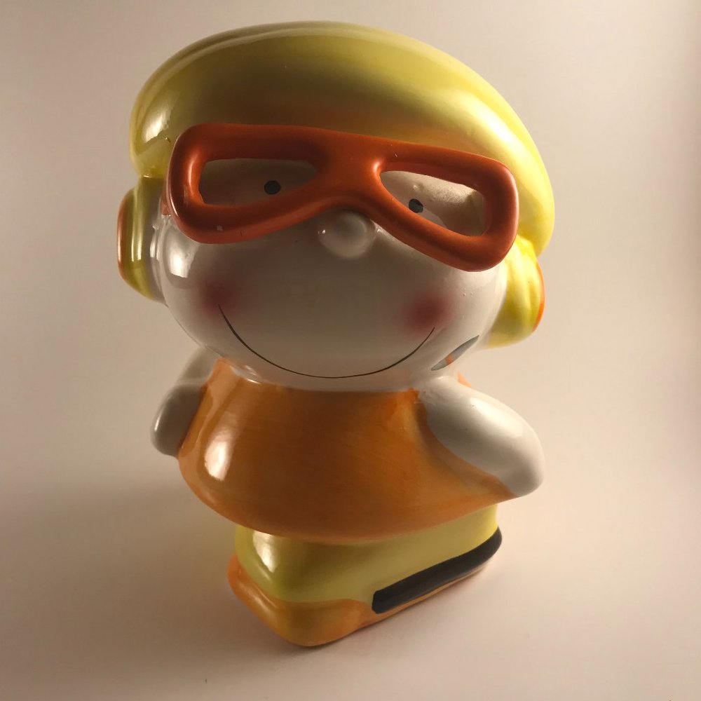 Vintage Girl with Glasses Ceramic Coin Bank Hand Painted